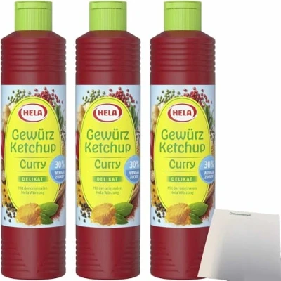 Abbildung von usy Bundle für Hela Curry Gewürz Ketchup delikat 30% weniger Zucker 3er Pack (3x800ml Flasche) + Block