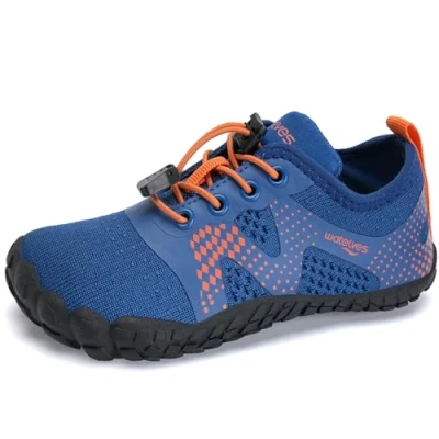 Abbildung von Barfussschuhe Kinder Jungen Barfußschuhe Wasserschuhe Aqua Badeschuhe für Strand Pool Schnell Trocknen Wassersport Rrutschfester（Blau Orange 31