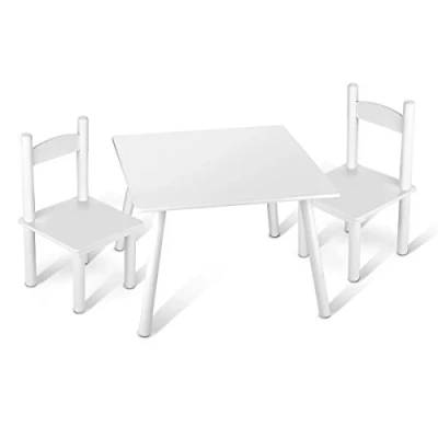Abbildung von Leomark Holz Kindertisch und 2 Stühle Weiß Tisch Kinderstuhl für Kinder, Kindersitzgruppe, Sitzgruppe, Tischgarnitur, Dim: 60x60x42 (H) cm