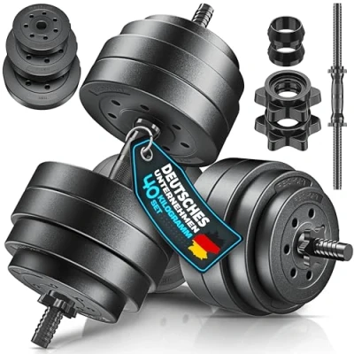 Abbildung von RE:SPORT 2er Hanteln Set verstellbar 15/20/30/40 kg Hantelset mit 2 Kurzhanteln Hantel Gewichten &amp; 4 Sternverschlüsse Fitness Kurzhantel für Muskelaufbau, Workout Zuhause (40 kg)