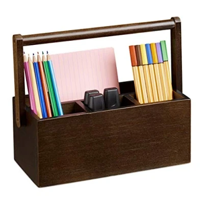 Abbildung von relaxdays Organizer Stiftehalter Bambus mit Henkel