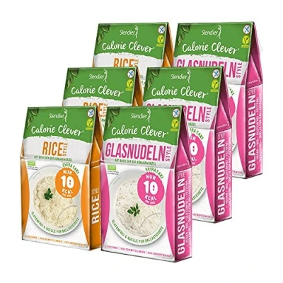 Abbildung von 6 x Slendier Bio Konjak Nudeln, Probierpaket Energie, 3 Glasnudel Style 250 g + Rice g, Shirataki Qualität