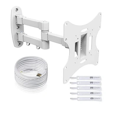 Abbildung von TV Wandhalterung für 17 42 Zoll (ca.43 107cm) Flach &amp; Curved LCD LED OLED Fernseher TFT Monitor Schwenkbar Neigbar Ausziehbar Wand Halter Halterung VESA 75x75 200x200 Weiß