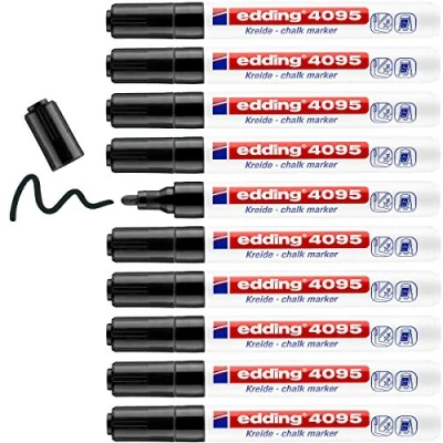 Abbildung von edding 4095 Kreidemarker schwarz 1 Kreidestift Rundspitze 2 3 mm für Tafel abwischbar zum Beschriften von Fenster, Glas, Spiegel Tafelstift mit deckenden Farben