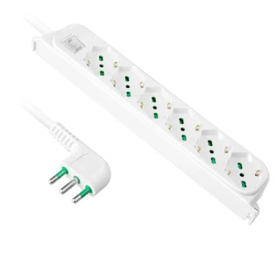 Abbildung von Ekon Steckdosenleiste mit 6 Anschlüssen, für italienische Stecker, Schuko Eurostecker, 1,5 m Kabel, italienischer Stecker 10 A, beleuchteter Schalter, weiß