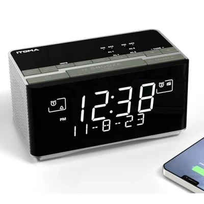 Abbildung von iTOMA FM/DAB Radiowecker mit USB Ladeanschluss, Bluetooth Stereo Lautsprecher, Kopfhörerbuchse, Dual Alarm, Snooze, Dimmbare LCD Anzeige 3501