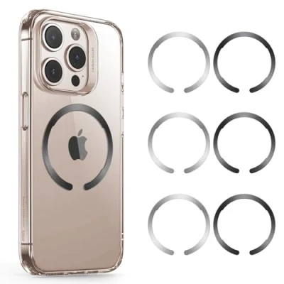 Abbildung von ESR 6 Stück HaloLock Universal Ring, magnetisches kabelloses Laden Umwandlungskit, kompatibel mit MagSafe Metallring Zubehör, iPhone 16/15/14/13/12 Series Und Galaxy S23/S22/S21/S20, Schwarz Weiß