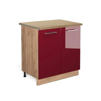 Abbildung von Vicco Spülenunterschrank Fame Line, Bordeaux Hochglanz/Goldkraft Eiche, 80 cm mit Regal, AP Eiche