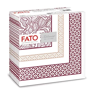 Abbildung von Fato, Trockene Papierservietten, Airlaid, Textileffekt, Packung mit 50 Servietten, Größe 40x40 gefaltet in 4, Granatrotes Bouquet Muster