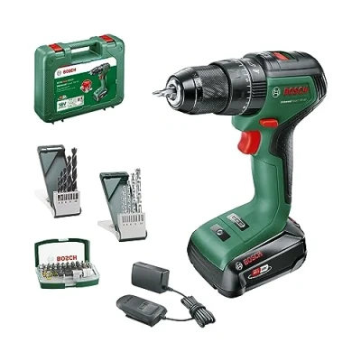 Abbildung von Bosch Akku Schlagbohrschrauber UniversalImpact 18V 60 (Bohren und Schrauben in Holz Metall oder Schlagbohren Mauerwerk; 42 Bohrer; 2,0Ah Akku; 18 Volt System; im Koffer) Amazon Edition