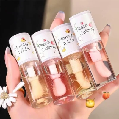 Abbildung von Baorder 4Pcs Feuchtigkeitsspendendes Klares Lippenöl,Crystal Jelly Honig Lipgloss mit großem Pinsel,Lang anhaltende pflegende Lippenpflege Lip Glow Oil,Frische Textur Klar Lippen Make up