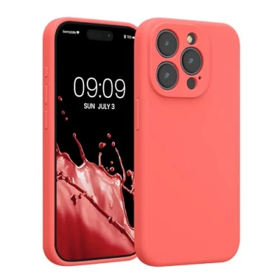 Abbildung von kwmobile Handyhülle kompatibel mit Apple iPhone 15 Pro Hülle gummierte Handy Case aus Silikon in Neon Koralle
