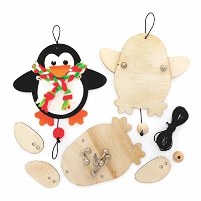 Abbildung von Baker Ross FE771 Pinguin Holzpuppen Bastelset 5er Pack, Holz Puppen für Kinder zum Bemalen, Basteln und Dekorieren, Weihnachtsbastelideen, an Weihnachten