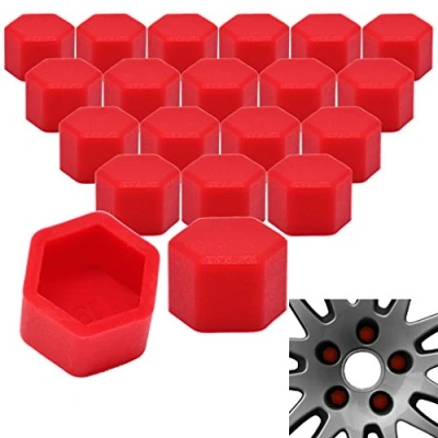 Abbildung von 20x Radschrauben Silikon Kappen Set Abdeckung SW19 19MM Rot
