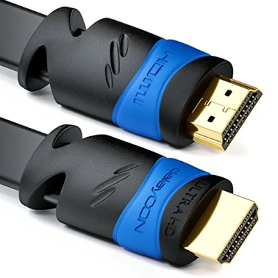Abbildung von deleyCON 5m Flaches HDMI Kabel Kompatibel zu 2.0 bis 1.4 UHD 4K HDR 3D 1080p 2160p ARC High Speed mit Ethernet Schwarz