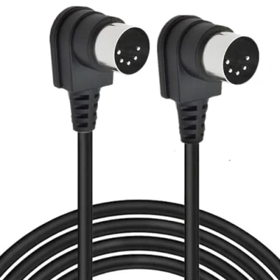 Abbildung von HTGuoji 90 Grad Winkel MIDI 5 Pin DIN Kabel, rechtwinkliges Doul Stecker auf Audiokabel für Musikmixer, Gerät, Tastatur (3 Meter)