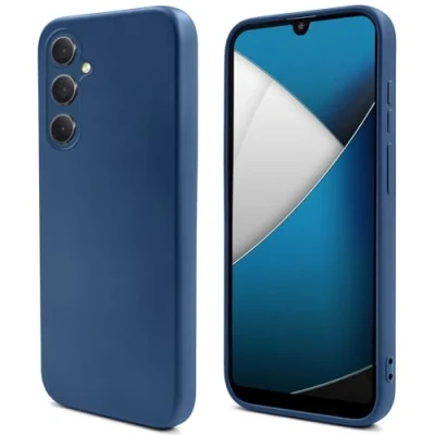 Abbildung von Moozy Lifestyle. Hülle für Samsung Galaxy a34 5g, Premium Silikon handyhülle Schutzhülle mit Mattem Finish und Weichem Mikrofaserfutter, Mitternachtsblau