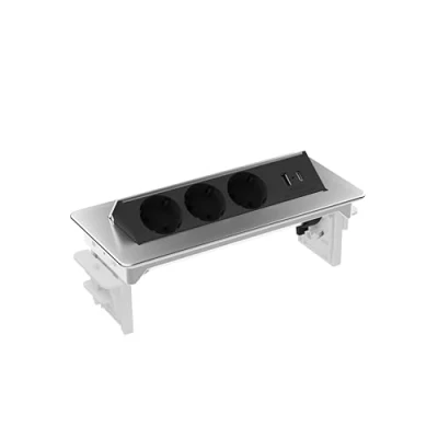 Abbildung von kalb 3er Flipup Mehrfachsteckdose Voltaris mit USB A/C, Steckdosenleiste 230VAC 16A, Tischanschlussfeld für Möbel, Einbau Steckdose Ports, Versenkbare Mehrfachsteckdose, EU Schutzkontaktstec