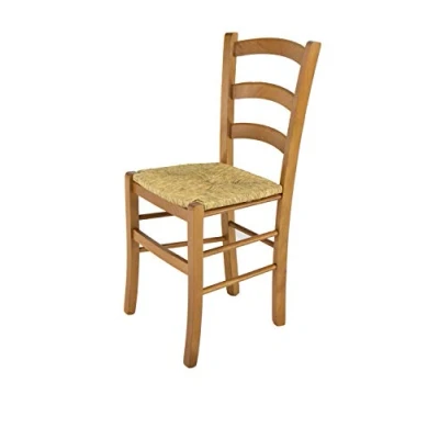 Abbildung von t m c s Tommychairs Stuhl Venice für Küche und Esszimmer, robuste Struktur aus lackiertem Buchenholz im Farbton Eichenholz Sitzfläche Stroh