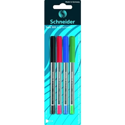 Abbildung von Schneider Schreibgeräte Kugelschreiber Tops 505, Kappenmodell, M, sortiert, 4er Blisterkarte sortiert