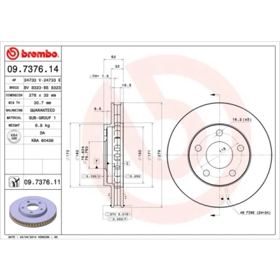 Abbildung von Bremsscheibe BREMBO 09.7376.11