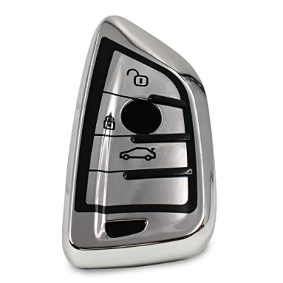 Abbildung von Autoschlüssel Hülle für 3 Tasten Auto Schlüssel TPU Schutzhülle Chrom Hochglanz Schlüsselhülle Cover Kfz Zubehör BD (Chrom Silver)