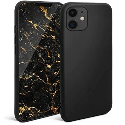 Abbildung von Moozy Minimalist Series Silikon Hülle für iPhone 11, Schwarz Mattes Finish, Dünne, Weiche TPU Handyhülle Schutzhülle
