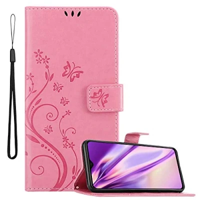 Abbildung von Cadorabo Hülle kompatibel mit Xiaomi RedMi Note 8 PRO Blumen Design aus Kunst Leder Flip Klappbare Magnetische [Standfunktion] [Kartenfächern] Cover für Tasche in Rosa