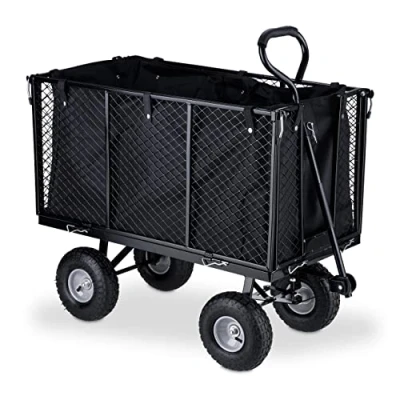 Abbildung von Relaxdays Handwagen, großer Bollerwagen, klappbare Seitenteile, herausnehmbare Plane, Griffe, 500 kg, schwarz grau