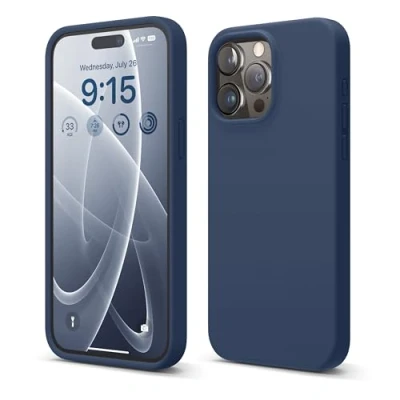 Abbildung von elago Schutzhülle aus Flüssigsilikon, kompatibel mit iPhone 15 Pro Max, Premium Qualität, Rundumschutz [stoßfeste Struktur 4 Schichten], weiches Mikrofaserfutter, Kratzfest, Blau