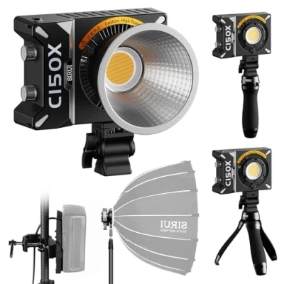 Abbildung von SIRUI LED Videoleuchte 150W C150X Combo, COB Handheld Taschenleuchte, 2800K 6500K, mit Bluetooth App Helligkeitsregelung, Bowens Adapter, Reflektor, kontinuierliche Beleuchtung