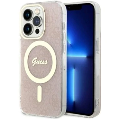 Abbildung von Guess GUHMP14LG4GFRP Hülle für iPhone 14 Pro 6.1&quot; Rosa hardcase 4G Collection Leather Metal Logo