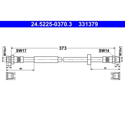 Abbildung von ATE 24.5225 0370.3 Bremsschläuche 373 FORD: Galaxy Mk1 MPV, SEAT: Alhambra I, VOLKSWAGEN: Sharan I