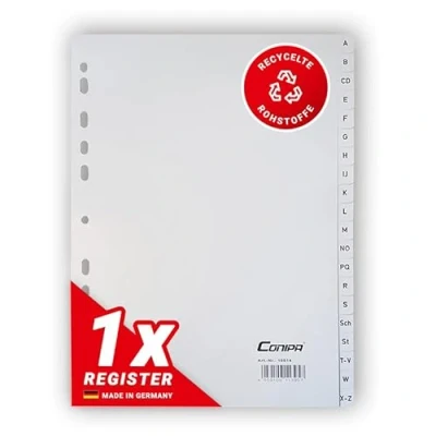 Abbildung von Conipa® 1er Set A Z Register für Ordner DIN A4 alphabetisch (MADE IN GERMANY) &amp; Trennblätter aus PP mit Buchstaben (Alphabet) Trennregister Akten, Ringbücher Hefter (Grau)