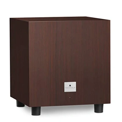 Abbildung von Triangle Tales 340 Subwoofer mit 200W Verstärker Bassreflex 25 cm Lautsprecher Cinch/LFE Eingänge Vielseitiges Musik und Heimkino 342 x 383 357 mm Nussbaum