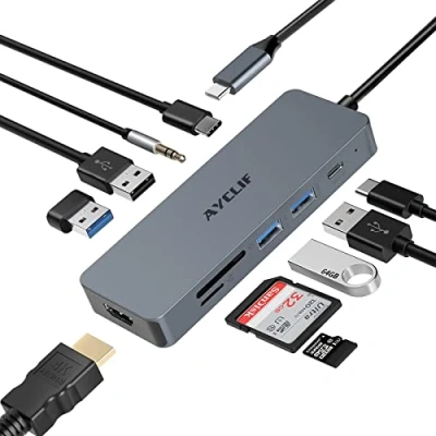 Abbildung von AYCLIF 10 in 1 USB C Hub, Adapter MacBook Pro/Air Ipad Pro mit 4K HDMI Ausgang, kompatibel für Laptop, Surface 8 (PD 100W, A/C 3.0, TF Kartenleser)