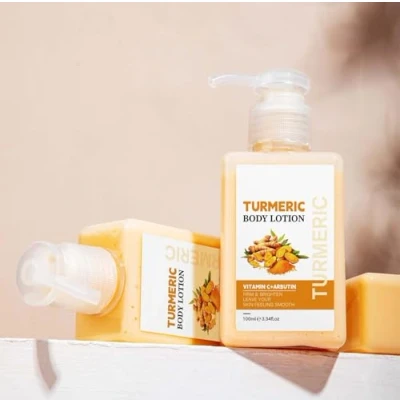 Abbildung von Kurkuma Körperlotion, Vitamin C and Turmeric Body Lotion, Feuchtigkeitsspendende und Aufhellende Körpercreme, Körperpflege Lotion für Trockene, Nicht Fettende, 100ml (1)