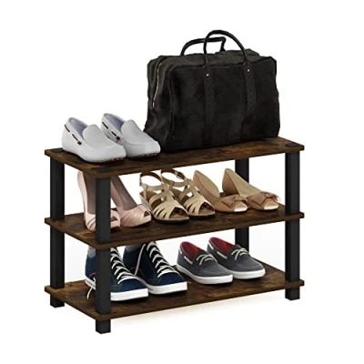 Abbildung von Furinno Turn S Tube Schuhregal mit 3 Ebenen, Bernsteinkiefer/Schwarz