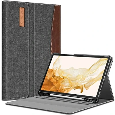 Abbildung von Fintie Hülle für Samsung Galaxy Tab S8 Plus 2022/S7 FE 2021/S7 2020 12.4 Zoll, Multi Winkel Betrachtung Folio Schutzhülle mit S Pen Halter Dokumentschlitze Auto Schlaf/Wach, Braun