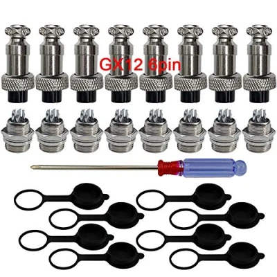 Abbildung von QitinDasen 8Pcs Premium GX126 Pin Aviation Stecker Adapter, 5A 12mm Gewinde Männlich Weiblich Metall Luftfahrt Drahtverbinder Kit, mit Gummi Schutzkappe und Schraubenzieher