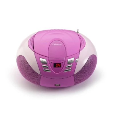 Abbildung von Lenco SCD 37 CD Player für Kinder Radio Stereoanlage Boombox UKW Radiotuner USB Anschluss MP3 2 x 1,5 W RMS Leistung Netz und Batteriebetrieb Pink