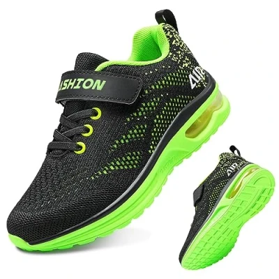 Abbildung von ASHION Kinder Turnschuhe Jungen Sneaker Kinderschuhe Mesh Atmungsaktiv Outdoor Laufschuhe(Grün,31EU)