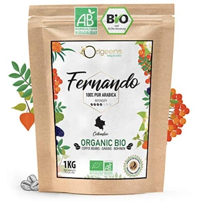 Abbildung von ORIGEENS BIO Kaffeebohnen 1kg Biologische Arabica Kaffee Ganze Bohnen Single Origin Kolumbien Fernando Säurearm Traditionelle Röstung