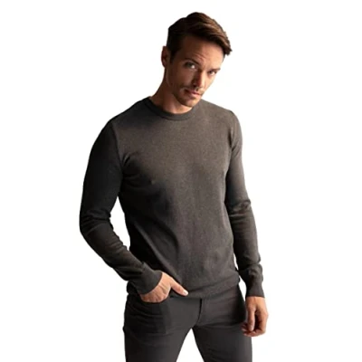 Abbildung von DeFacto Herren Strick Pullover Langarm Rundhalsausschnitt Sweater Slim fit Pulli für Oberteile Anthra,XL