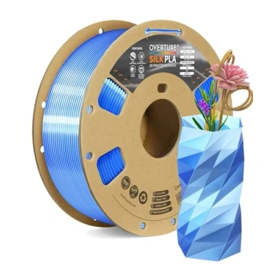 Abbildung von OVERTURE Dual Color Silk PLA Filament 1.75mm, 1kg 3D Drucker Seide PLA, Maßgenauigkeit +/ 0.03 mm(Seide Blau Silber)