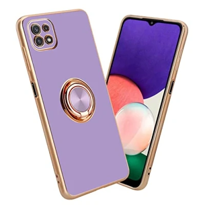 Abbildung von Cadorabo Hülle kompatibel mit Samsung Galaxy A22 5G Schutzhülle TPU Silikon Case Ring Design Kameraschutz Slim Kratzfest Weiche Gummi Rundumschutz für in Lila
