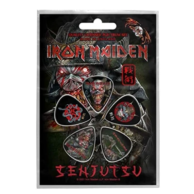 Abbildung von Iron Maiden Plectrum Pack Senjutsu Band logo Nue offiziell 5 Guitar Picks