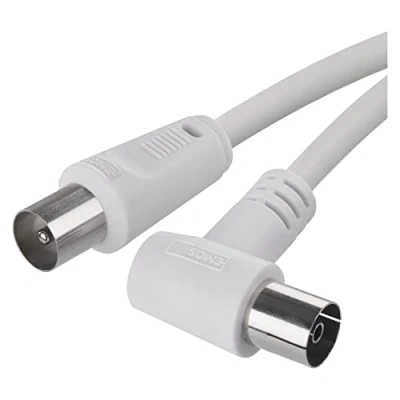 Abbildung von EMOS Antennenkabel, Koaxialkabel, Fernsehkabel 15 m, Koax Kabel für Digitales Fernsehen, TV, Receiver, SAT, doppelt abgeschirmt, gerader Stecker auf gewinkelte Buchse (90 Grad)
