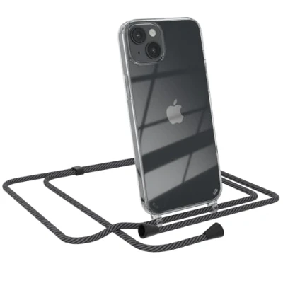 Abbildung von EAZY CASE Handytasche zum Umhängen kompatibel mit iPhone 14 Plus, Handyhülle Band, Transparent Kameraschutz und Bildschirmschutz, Handy Lanyard in Schwarz/Anthrazit Clips Schwarz