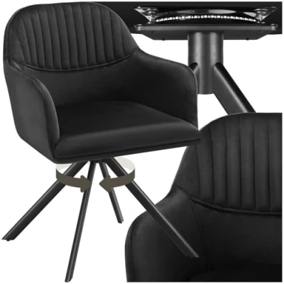 Abbildung von tectake® Esszimmerstuhl drehbar, Armlehnstuhl ergonomischer Stuhl Samt, Stühle für Esszimmer, Möbel Wohnzimmer, Arbeitszimmer, Esstisch, Schminktisch schwarz/schwarz